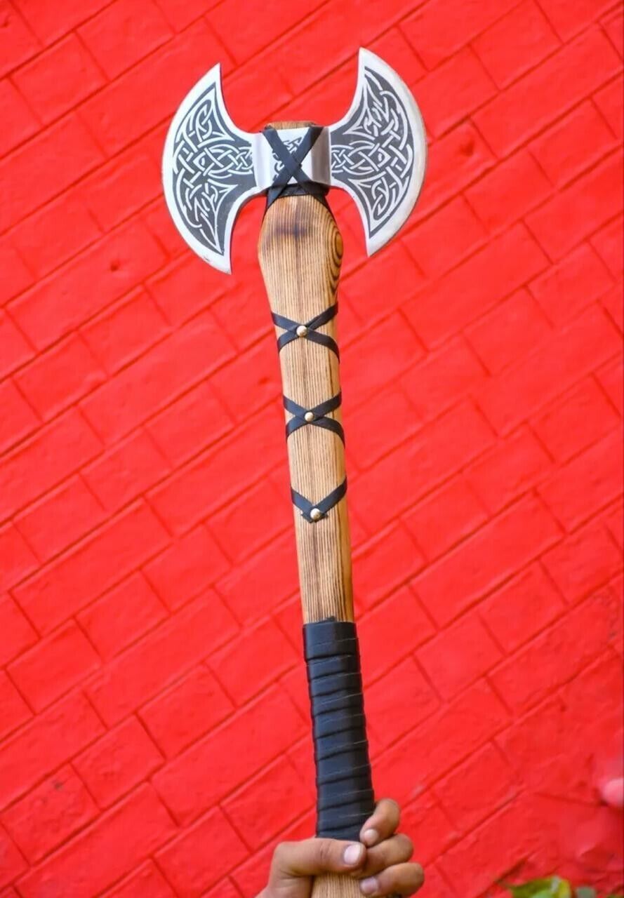 Custom Hand Forged Carbon Steel Viking Axe – 18" Tomahawk Throwing Axe with Wooden Handle & Sheath