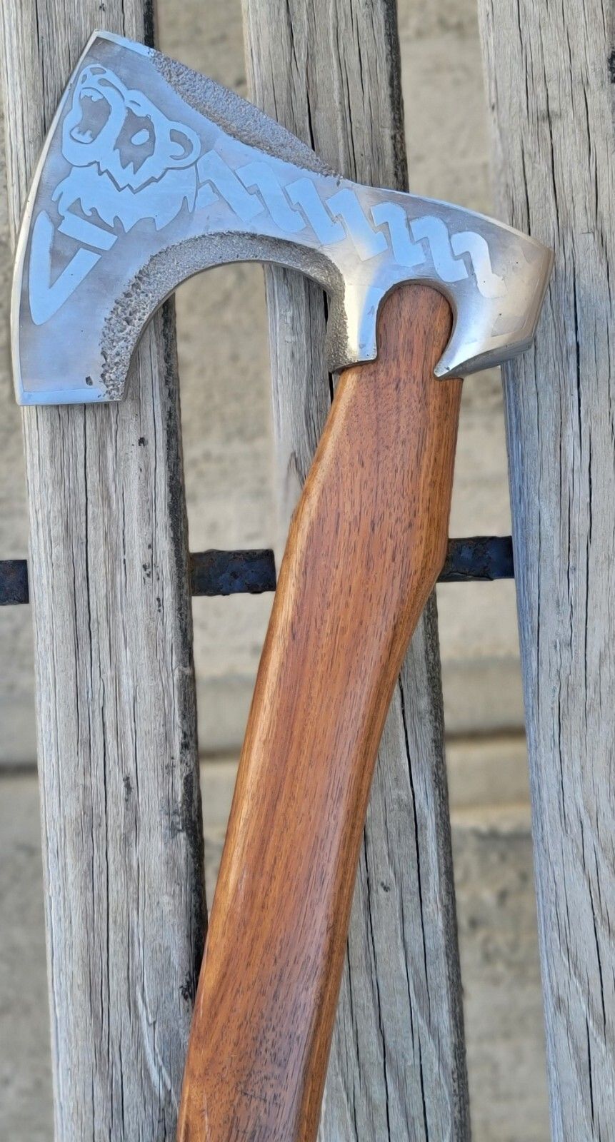 Custom Hand Forged Carbon Steel Viking Axe with Rose Wood Handle and Leather Sheath – Camping Hatchet