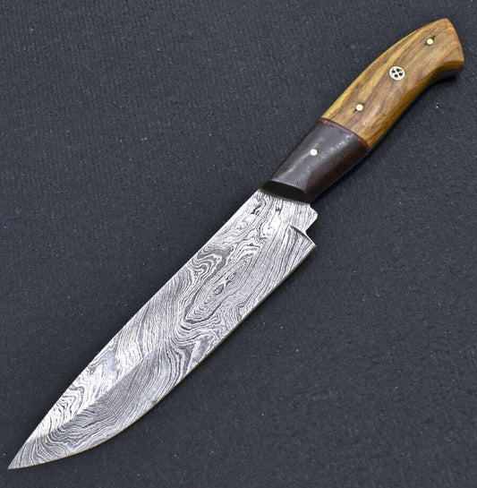 Custom Hand Forged Damascus Blade Professional Kitchen Chef Knife - Natural Wood