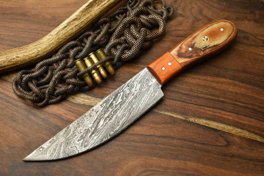 Custom Hand Forged Damascus Chef Knife with Hardwood Full Tang Handle