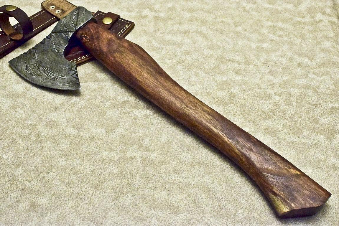 Custom Hand Forged Damascus Pipe Tomahawk Axe Integral with Walnut Handle and Leather Sheath