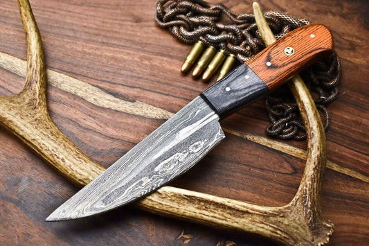 Custom Hand Forged Damascus Steel Chef Knife | Full Tang Hard Wood Handle