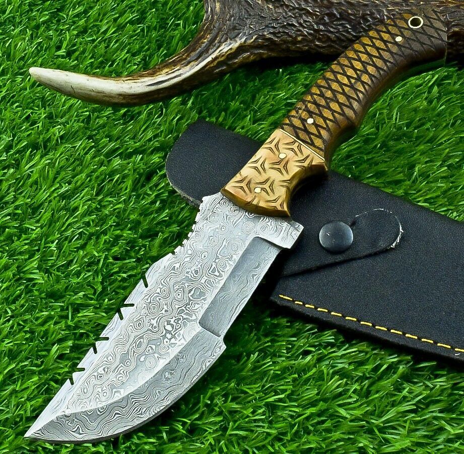 Custom Hand Forged Damascus Steel Hunting Tracker Knife | Olive Wood Handle with Sheath