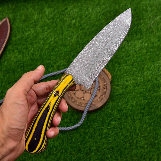 Custom Hand Forged Damascus Steel Kitchen Hunting Chef Knife with Leather Sheath