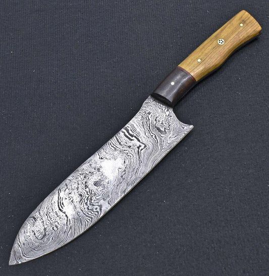 Custom Hand Forged Damascus Steel Professional Kitchen Chef Knife – Natural Wood Handle