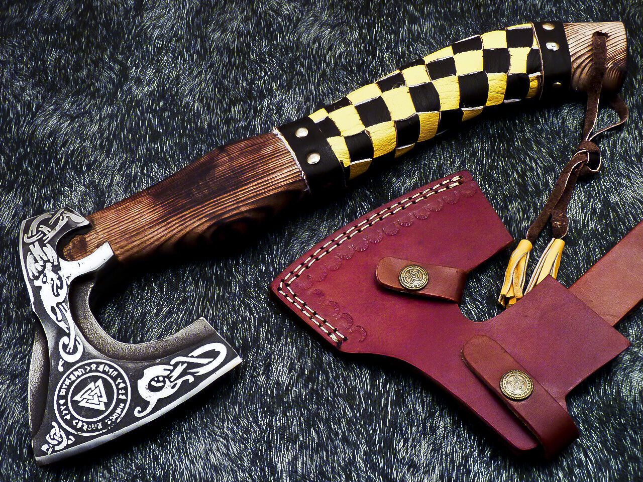 Custom Hand Forged Steel Viking Bearded Camping Axe – TOMAHAWK Hatchet with Leather Sheath