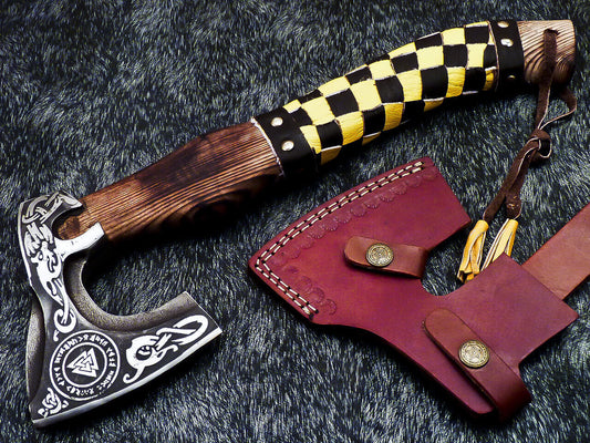 Custom Hand Forged Steel Viking Bearded Camping Axe – TOMAHAWK Hatchet with Leather Sheath