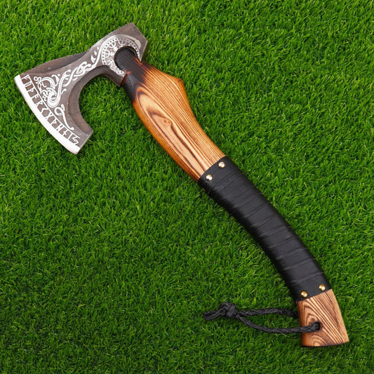 Custom Hand Forged Steel Viking Bearded Camping Hatchet Tomahawk Axe with Leather Sheath