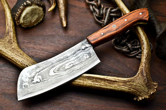 Custom Hand Made Damascus Blade Chef Hunting Knife | HARD WOOD