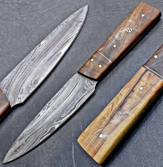 Custom Hand Made Damascus Steel Blade Chef Kitchen Knife with Wood Handle