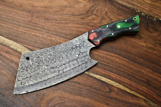Custom Hand Made Damascus Steel Chef Chopper Knife | Full Tang Handmade Blade