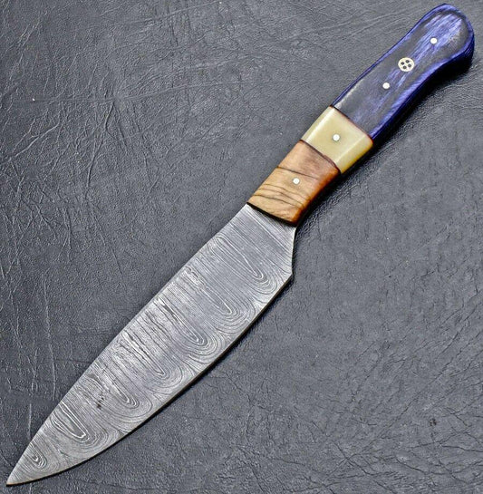 Custom Hand Made Damascus Steel Chef Kitchen Knife with Wood Handle