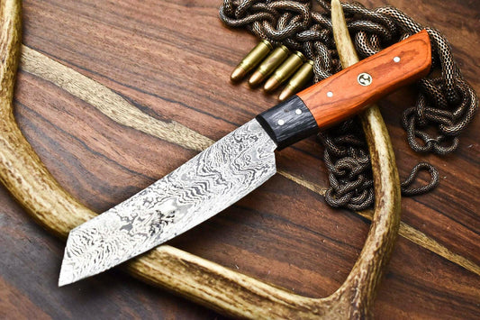 Custom Handcrafted Damascus Steel Chef Knife | Full Tang Kitchen Knife with Hard Wood Handle