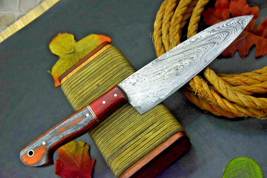 Custom Handmade 11.2" Damascus Steel Chef Knife with Wooden Handle