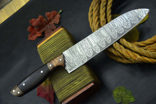 Custom Handmade 12.4" OAL Damascus Steel Chef Knife with Vengai Wood Handle