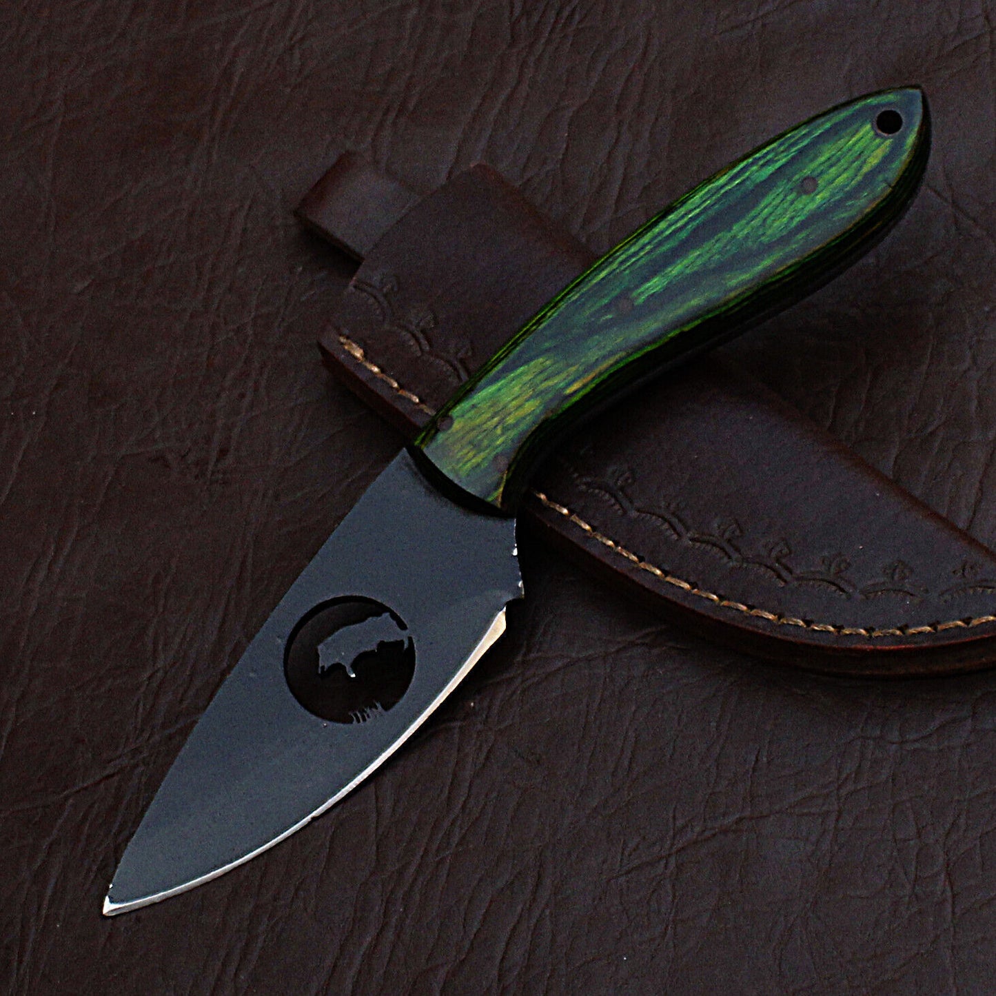 Custom Handmade 8" Full Tang D2 Steel Hunting Skinner EDC Knife Hardwood Handle with Leather Sheath