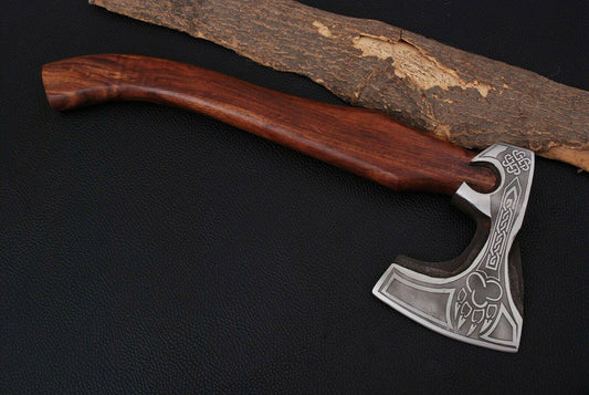 Custom Handmade Bearded Viking Axe – Forged Carbon Steel with Rosewood Handle