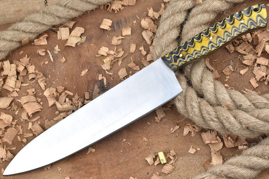 Custom Handmade Carbon Steel Chef Knife – 13.5" Forged Kitchen Knife with Leather Sheath