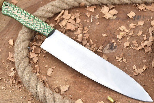 Custom Handmade Carbon Steel Kitchen Chef Knife | Green & White Handle