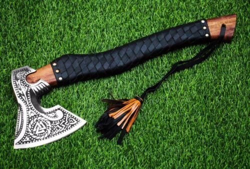Custom Handmade Carbon Steel Viking Bearded Axe with Ash Wood Handle and Sheath