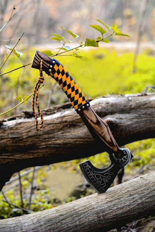 Custom Handmade Carbon Steel Viking Hatchet – Tomahawk & Hunting Axe 18"