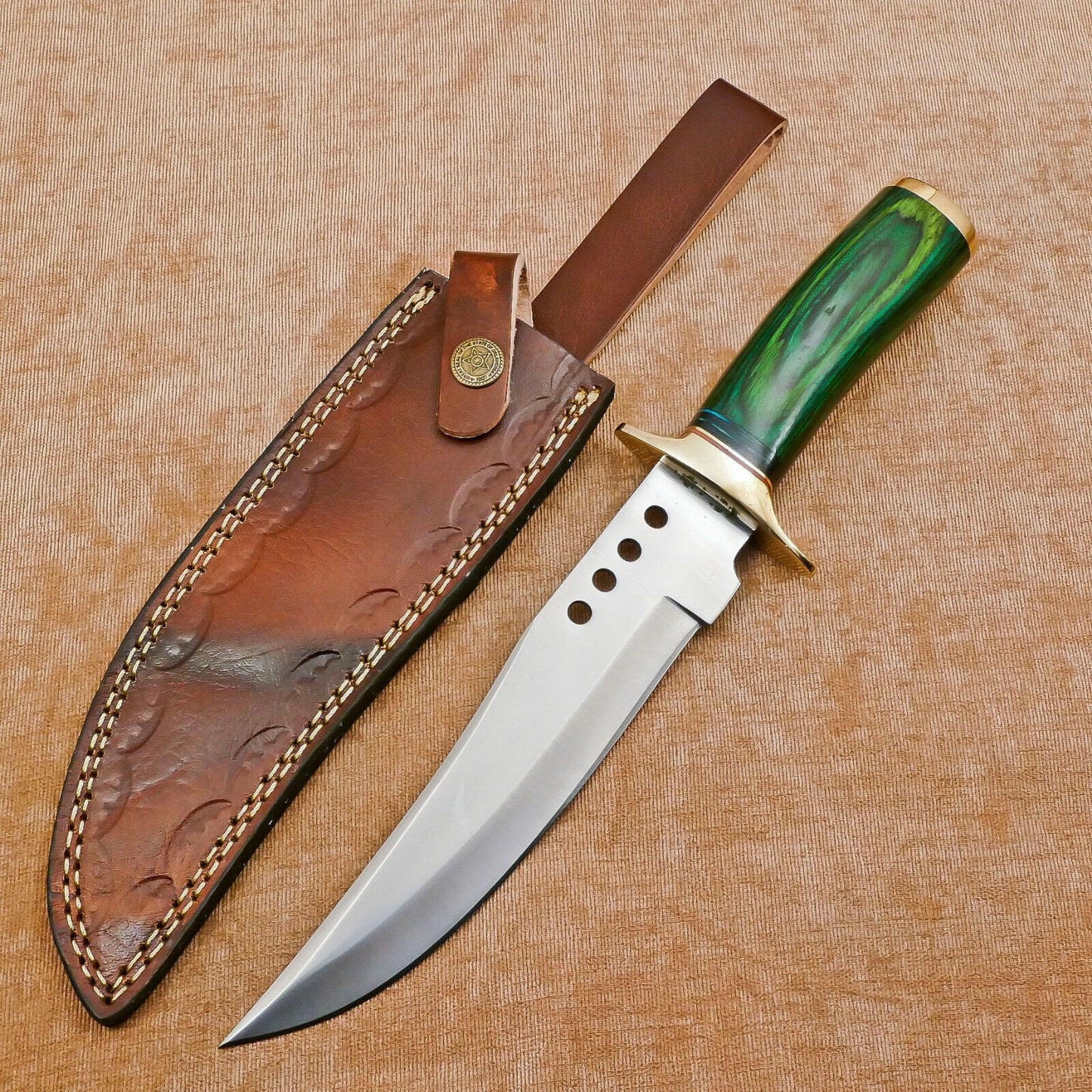 Custom Handmade D2 Drop Point Full Tang Bowie Hunting Knife – Fixed Blade & Pakka Wood Handle
