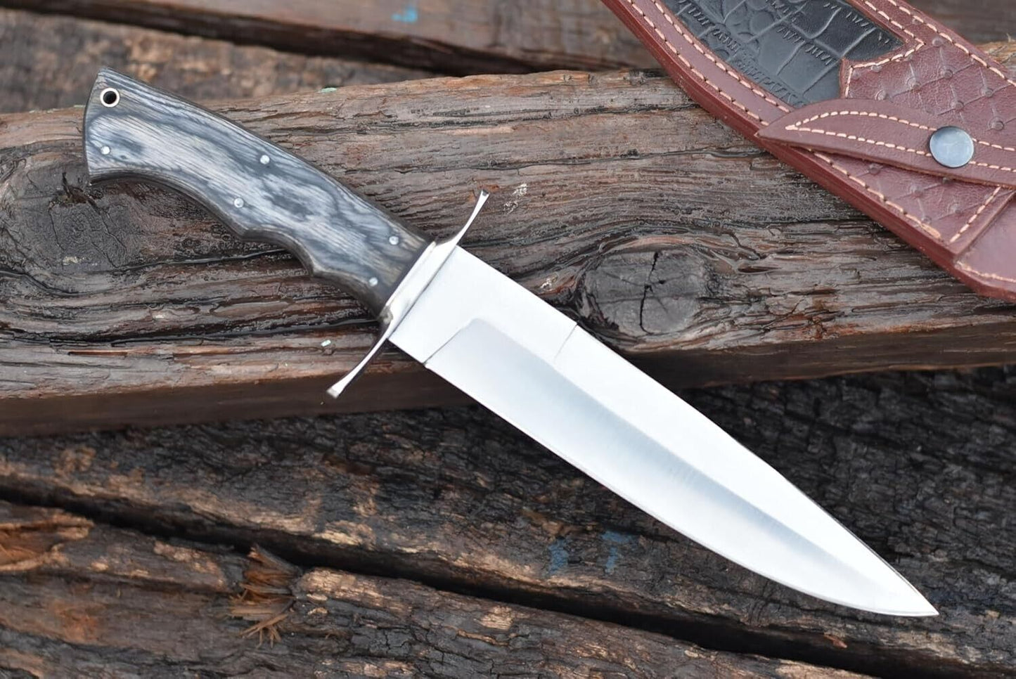 Custom Handmade D2 Steel 12" Bowie Knife with Horizontal Leather Sheath – Hunting & Survival Blade