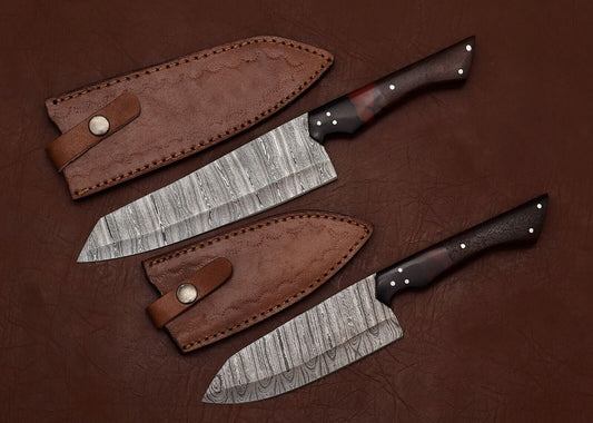 Custom Handmade Damascus 2 Kitchen Chefs Fillet Knives With Rose Wood Handle