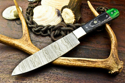 Custom Handmade Damascus Chef Hunting Knife | Full Tang | Hard Wood Handle