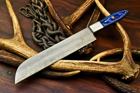 Custom Handmade Damascus Chef & Hunting Knife – Full Tang with Hardwood Handle