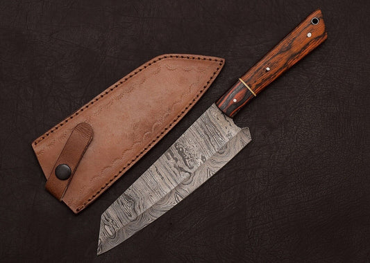 Custom Handmade Damascus Steel 13" Chef Knife | Outdoor Hunting & Kitchen Knife with Pakka Wood Handle