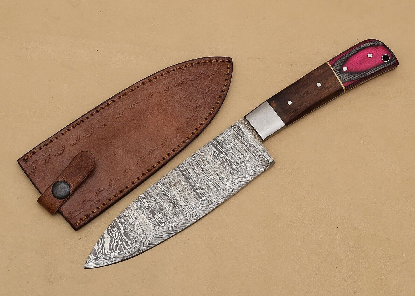 Custom Handmade Damascus Steel Chef Fillet Knife | Kitchen & Hunting Knife with Pakka Wood Handle
