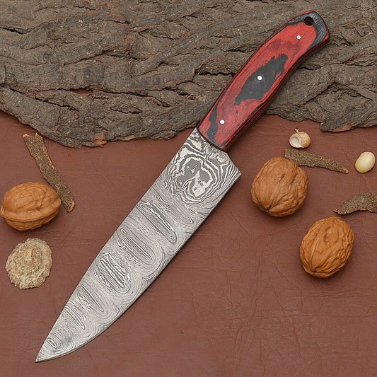 Custom Handmade Damascus Steel Chef Fillet Knife With Pakka Wood Handle