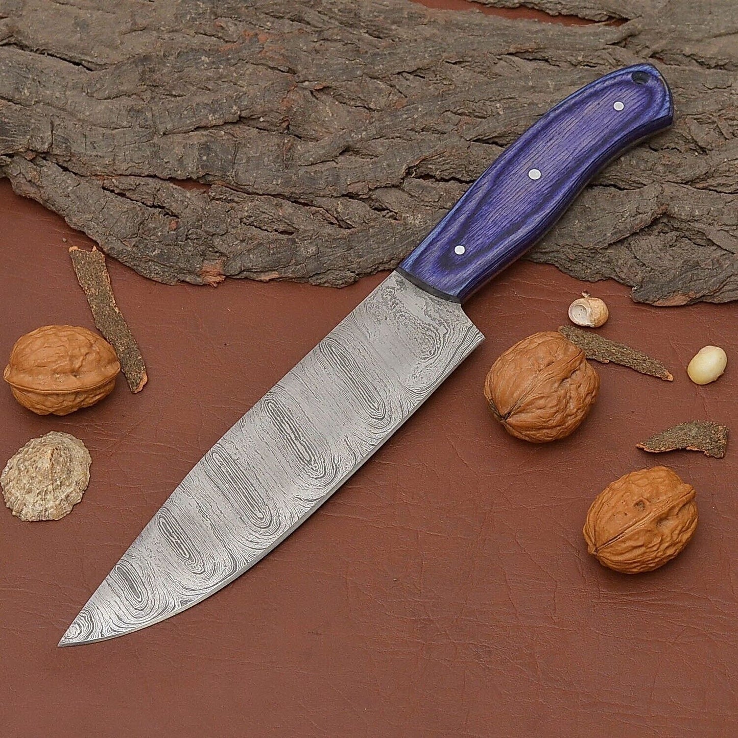 Custom Handmade Damascus Steel Chef Fillet Knife with Elegant Pakka Wood Handle