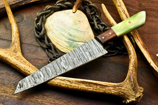 Custom Handmade Damascus Steel Chef & Hunting Knife | Hardwood Handle