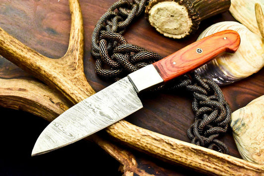 Custom Handmade Damascus Steel Chef Hunting Knife with Hardwood Handle – 9.5" Overall