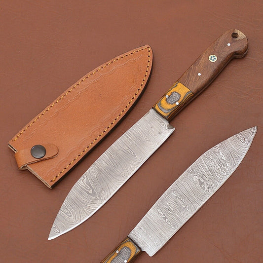 Custom Handmade Damascus Steel Chef Knife 12" | Wood Handle with Leather Sheath