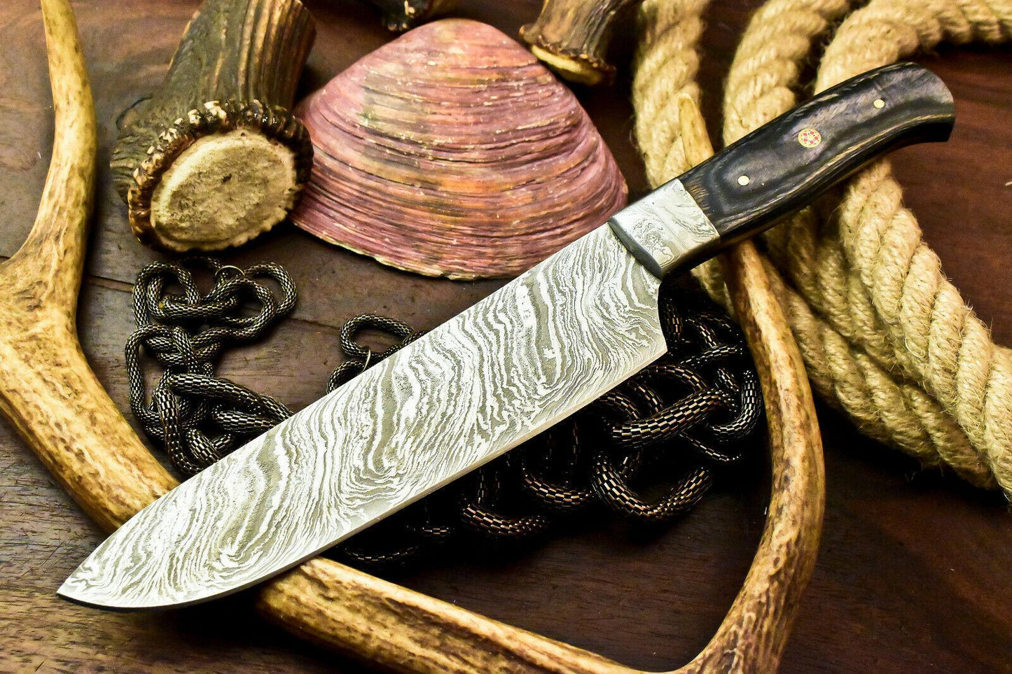 Custom Handmade Damascus Steel Chef Knife Full Tang with Hard Wood Handle
