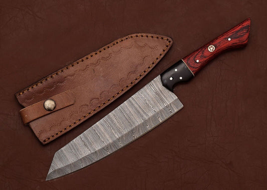 Custom Handmade Damascus Steel Kitchen Chef Fillet Knife with 8" Blade & Pakka Wood Handle
