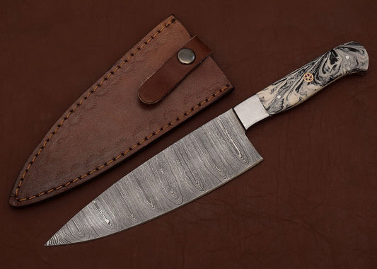 Custom Handmade Damascus Steel Kitchen Chef Fillet Knife with Resin Art Handle