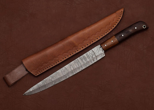 Custom Handmade Damascus Steel Kitchen Chef Fillet Knife with Rose Wood Handle