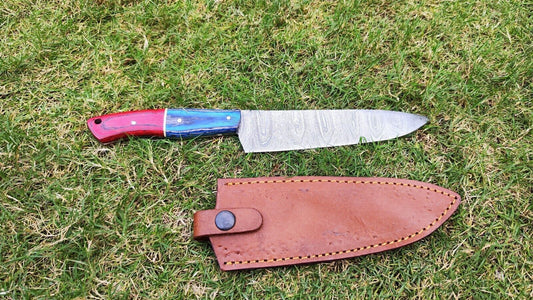 Custom Handmade Damascus Steel Kitchen Knife | Full Tang Fillet Chef Knife with Wooden Handle