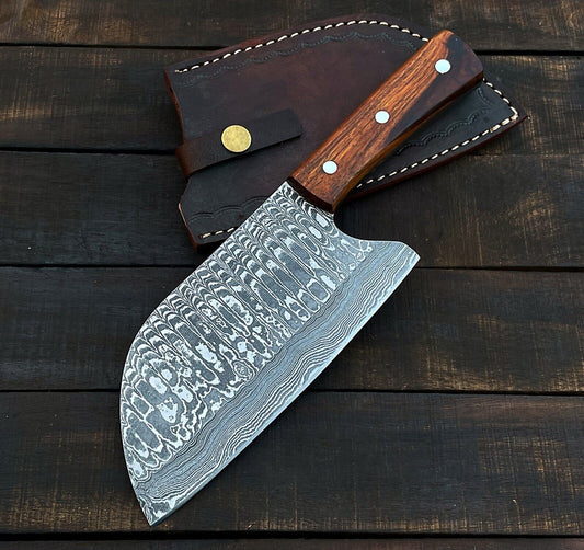 Custom Handmade Damascus Steel Meat Cleaver Chef Knife – Full Tang Kitchen Essential