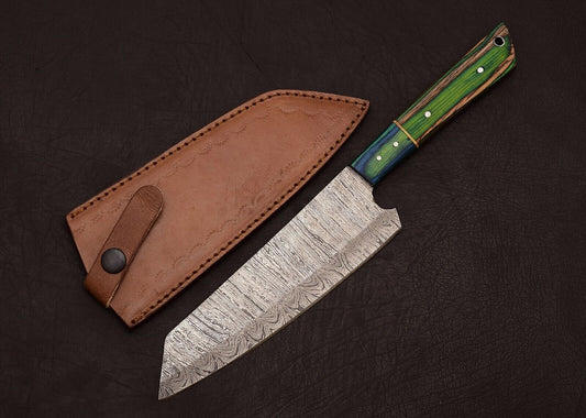 Custom Handmade Damascus Steel Outdoor Kitchen Chef Knife With Pakka Wood Handle