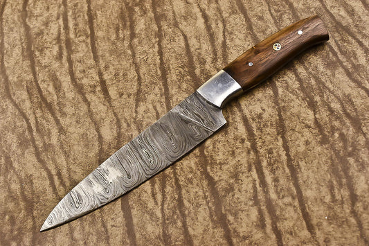 Custom Handmade Damascus Steel Walnut Wood Hunting Everyday Carry Chef Knife