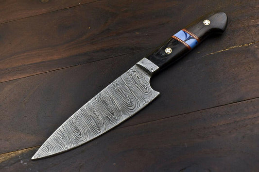 Custom Handmade Damascus Steel Walnut Wood Hunting Everyday Carry Chef Knife – 10.6" Full Tang with Damascus Guard