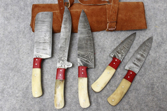 Custom Handmade Forged Damascus Steel Chef Knives Set – Professional Kitchen Knife Set