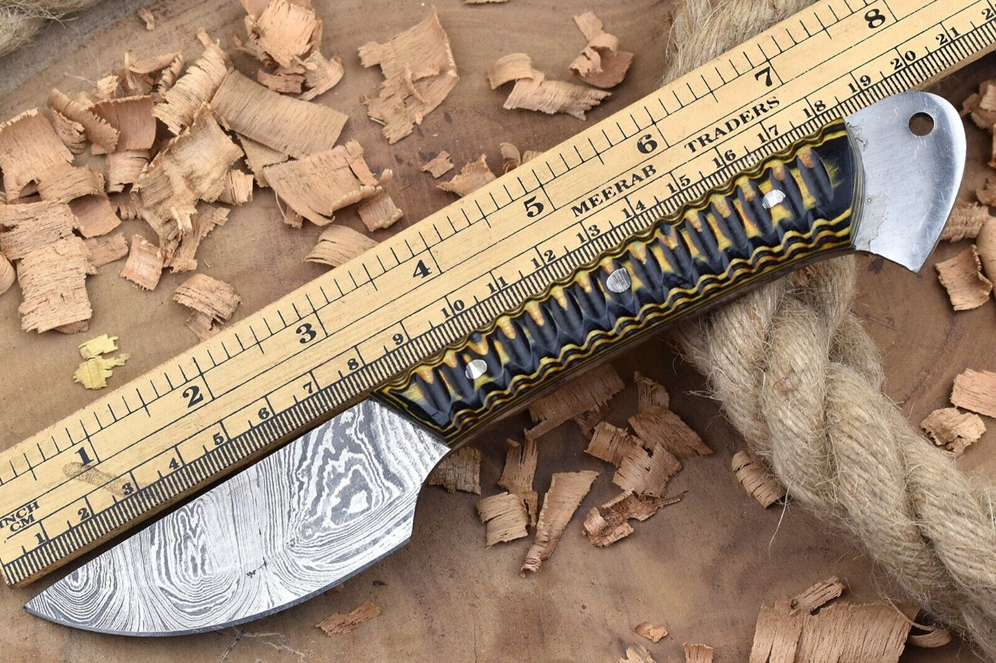 Custom Handmade Forged Damascus Steel Kitchen Chef Knife – Yellow & Black Dollar Handle