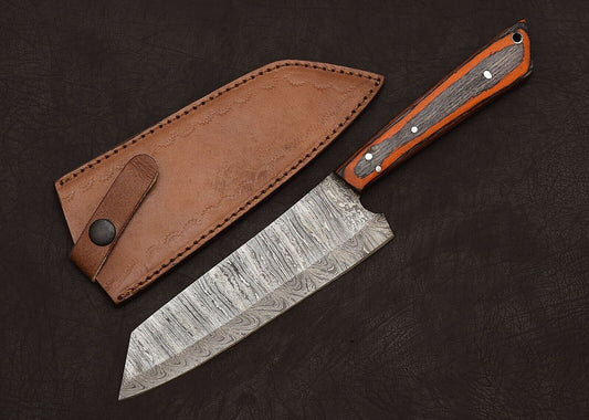Custom Handmade Full Tang Damascus Steel Chef Knife 8" Blade Pakka Wood Handle