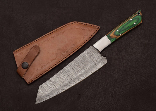 Custom Handmade Full Tang Damascus Steel Kitchen Chef Knife 8" Pakka Wood Handle